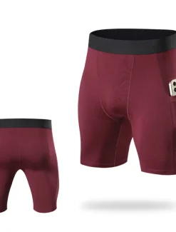 Men's Athletic Shorts Compression Shorts Running Shorts Gym Shorts Going out Weekend Breathable Quick Dry High Elasticity Elastic Waist with Phone Pocket Plain Short Gymnatics Activewear Wine Red