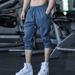 Men's Athletic Shorts Running Shorts Capri Pants Pocket Plain Comfort Breathable Fitness Running Gym Sports Athleisure Black Royal Blue