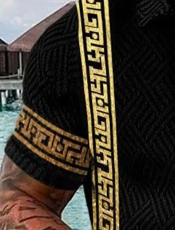 Men's Baroque Zip Polo Shirts Golf Shirt Short Sleeve Polo Shirts Collared Shirts Vintage Casual Vacation Wear Party Outfits 3D Print Quarter Zip Polo Yellow Blue Purple