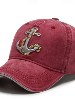 Men's Baseball Cap Sun Hat Trucker Hat Black Navy Blue Polyester Embroidered Fashion Casual Street Daily Anchor Adjustable Sunscreen Breathable