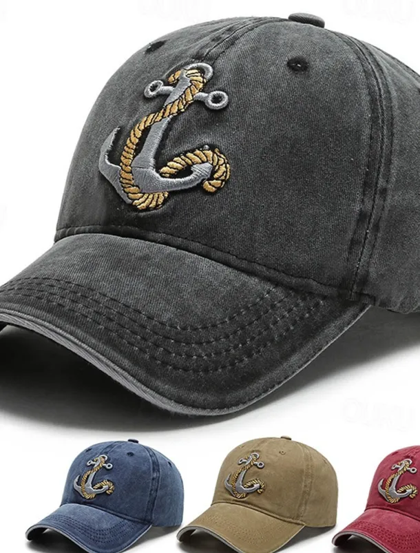 Men's Baseball Cap Sun Hat Trucker Hat Black Navy Blue Polyester Embroidered Fashion Casual Street Daily Anchor Adjustable Sunscreen Breathable
