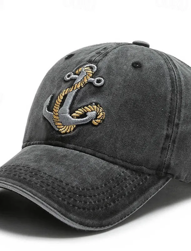 Men's Baseball Cap Sun Hat Trucker Hat Black Navy Blue Polyester Embroidered Fashion Casual Street Daily Anchor Adjustable Sunscreen Breathable