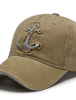 Men's Baseball Cap Sun Hat Trucker Hat Black Navy Blue Polyester Embroidered Fashion Casual Street Daily Anchor Adjustable Sunscreen Breathable