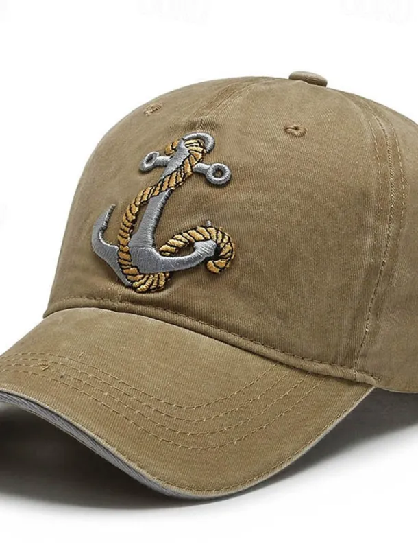 Men's Baseball Cap Sun Hat Trucker Hat Black Navy Blue Polyester Embroidered Fashion Casual Street Daily Anchor Adjustable Sunscreen Breathable