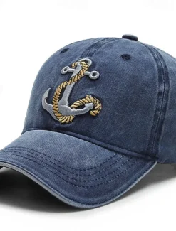 Men's Baseball Cap Sun Hat Trucker Hat Black Navy Blue Polyester Embroidered Fashion Casual Street Daily Anchor Adjustable Sunscreen Breathable