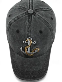 Men's Baseball Cap Sun Hat Trucker Hat Black Navy Blue Polyester Embroidered Fashion Casual Street Daily Anchor Adjustable Sunscreen Breathable