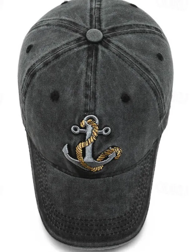 Men's Baseball Cap Sun Hat Trucker Hat Black Navy Blue Polyester Embroidered Fashion Casual Street Daily Anchor Adjustable Sunscreen Breathable