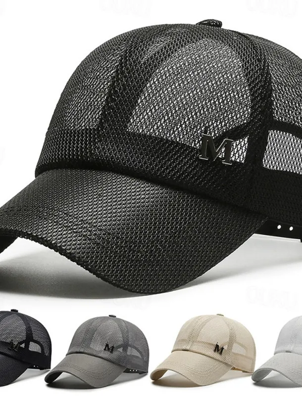Men's Baseball Cap Sun Hat Trucker Hat Black Navy Blue Polyester Mesh Fashion Casual Street Daily Plain Adjustable Sunscreen Breathable