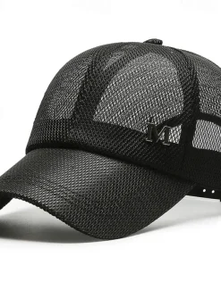 Men's Baseball Cap Sun Hat Trucker Hat Black Navy Blue Polyester Mesh Fashion Casual Street Daily Plain Adjustable Sunscreen Breathable