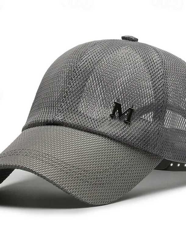 Men's Baseball Cap Sun Hat Trucker Hat Black Navy Blue Polyester Mesh Fashion Casual Street Daily Plain Adjustable Sunscreen Breathable