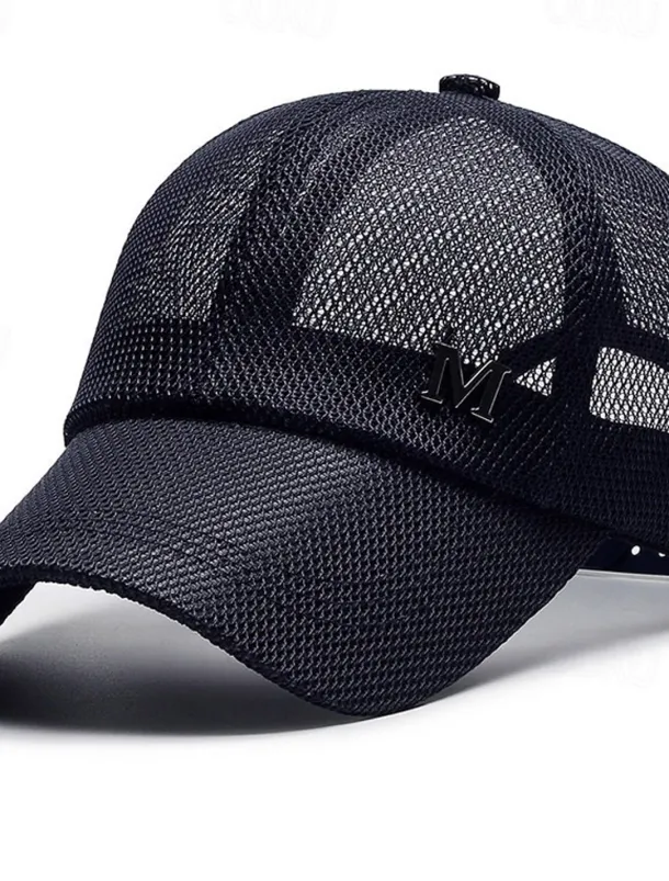 Men's Baseball Cap Sun Hat Trucker Hat Black Navy Blue Polyester Mesh Fashion Casual Street Daily Plain Adjustable Sunscreen Breathable