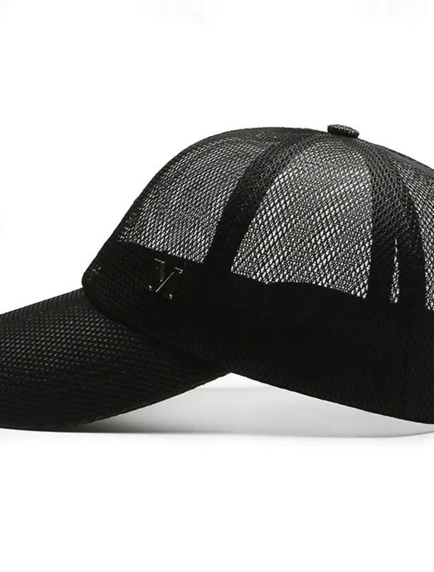 Men's Baseball Cap Sun Hat Trucker Hat Black Navy Blue Polyester Mesh Fashion Casual Street Daily Plain Adjustable Sunscreen Breathable