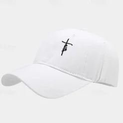 Men's Baseball Cap Sun Hat Trucker Hat Black White Cotton Embroidered Fashion Casual Daily Festival Cross Faith Sunscreen Breathable