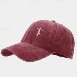 Men's Baseball Cap Sun Hat Trucker Hat Black White Cotton Embroidered Fashion Casual Daily Festival Cross Faith Sunscreen Breathable