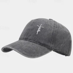 Men's Baseball Cap Sun Hat Trucker Hat Black White Cotton Embroidered Fashion Casual Daily Festival Cross Faith Sunscreen Breathable