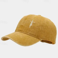 Men's Baseball Cap Sun Hat Trucker Hat Black White Cotton Embroidered Fashion Casual Daily Festival Cross Faith Sunscreen Breathable