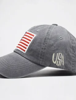 Men's Baseball Cap Sun Hat Trucker Hat Black Yellow Cotton Embroidered Fashion Casual Street Daily American US Flag Adjustable Sunscreen Breathable