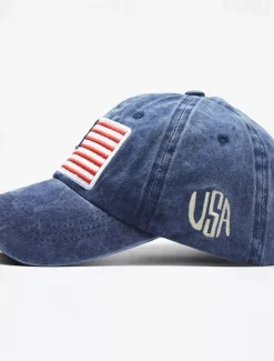 Men's Baseball Cap Sun Hat Trucker Hat Black Yellow Cotton Embroidered Fashion Casual Street Daily American US Flag Adjustable Sunscreen Breathable