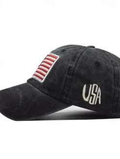 Men's Baseball Cap Sun Hat Trucker Hat Black Yellow Cotton Embroidered Fashion Casual Street Daily American US Flag Adjustable Sunscreen Breathable