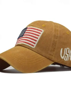Men's Baseball Cap Sun Hat Trucker Hat Black Yellow Cotton Embroidered Fashion Casual Street Daily American US Flag Adjustable Sunscreen Breathable