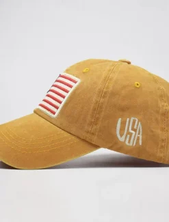 Men's Baseball Cap Sun Hat Trucker Hat Black Yellow Cotton Embroidered Fashion Casual Street Daily American US Flag Adjustable Sunscreen Breathable