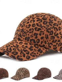 Men's Baseball Cap White Brown Cotton Print Streetwear Stylish Casual Daily Outdoor clothing Holiday Cheetah Print Zebra Print Sunscreen