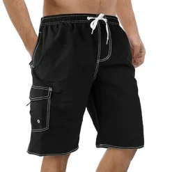 Men's Bathing Suit Board Shorts Swim Shorts Swim Trunks Bermuda shorts Pocket Drawstring with Mesh lining Solid Color Quick Dry Short Casual Holiday Beach Stylish Classic Style Black Navy Blue