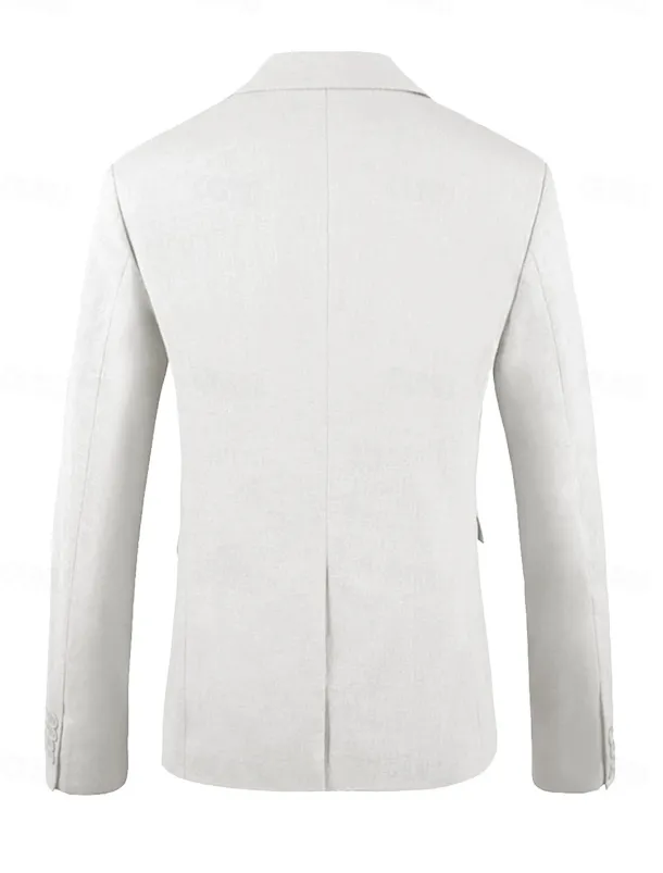 Men's Beach Wedding Linen Suits White Beige Lightweight Casual Solid Colored Standard Fit 2 Piece Single Breasted One-button