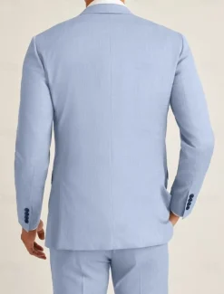 Men's Beach Wedding Linen Suits Peak Sky Blue Dark Blue Fashion Casual Solid Colored Tailored Fit 2 Piece Single Breasted One-button