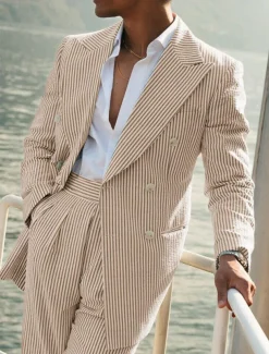 Men's Beach Wedding Suits Shawl Lapel Peak Apple Green Champagne Solid Colored Standard Fit 2 Piece Double Breasted Six-buttons