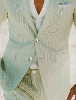 Men's Beach Wedding Suits Champagne Sky Blue Lightweight Striped Standard Fit 2 Piece Single Breasted Two-buttons