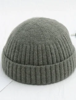 Men's Beanie Hat Fisherman Beanie Trawler Beanie Watch Cap Beanies Light Yellow Black Cotton Sports Travel Roll up Edge Outdoor Vacation Plain Windproof Warm