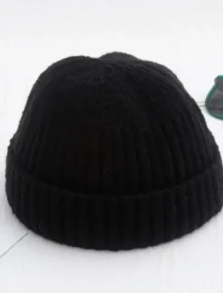 Men's Beanie Hat Fisherman Beanie Trawler Beanie Watch Cap Beanies Light Yellow Black Cotton Sports Travel Roll up Edge Outdoor Vacation Plain Windproof Warm