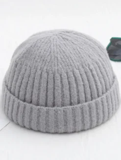 Men's Beanie Hat Fisherman Beanie Trawler Beanie Watch Cap Beanies Light Yellow Black Cotton Sports Travel Roll up Edge Outdoor Vacation Plain Windproof Warm