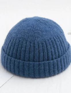 Men's Beanie Hat Fisherman Beanie Trawler Beanie Watch Cap Beanies Light Yellow Black Cotton Sports Travel Roll up Edge Outdoor Vacation Plain Windproof Warm