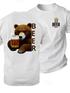 Men's Bear Oktoberfest Beer T Shirt Tee Top 100% Cotton Short Sleeve Graphic Shirt Black White Comfortable Tee Street Sports Outdoor Fashion Designer Clothing