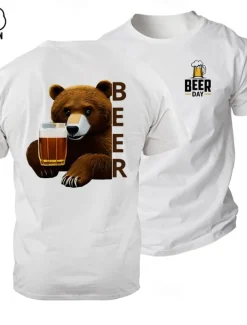 Men's Bear Oktoberfest Beer T Shirt Tee Top 100% Cotton Short Sleeve Graphic Shirt Black White Comfortable Tee Street Sports Outdoor Fashion Designer Clothing