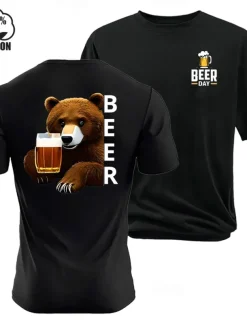 Men's Bear Oktoberfest Beer T Shirt Tee Top 100% Cotton Short Sleeve Graphic Shirt Black White Comfortable Tee Street Sports Outdoor Fashion Designer Clothing
