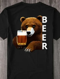 Men's Bear Oktoberfest Beer T Shirt Tee Top 100% Cotton Short Sleeve Graphic Shirt Black White Comfortable Tee Street Sports Outdoor Fashion Designer Clothing