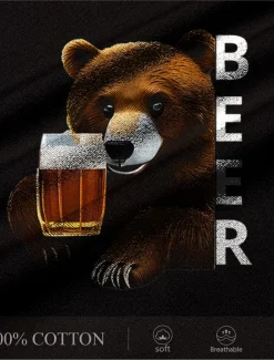 Men's Bear Oktoberfest Beer T Shirt Tee Top 100% Cotton Short Sleeve Graphic Shirt Black White Comfortable Tee Street Sports Outdoor Fashion Designer Clothing