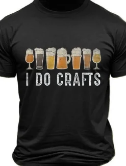 Men's Beer Letter Print T Shirt Tee Top Cotton Short Sleeve Graphic Shirt Black Army Green Dark Gray Comfortable Tee Street Sports Outdoor Fashion Designer Clothing