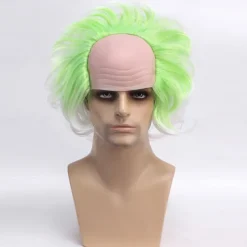 Men's Beetlejuice 2 Cosplay Short Fluffy Wavy Clown Bald Wig For Carnival Party Costume wigs For Adult Halloween Wigs
