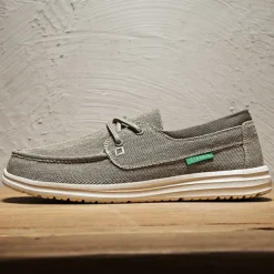 Men's Beige Canvas Boat Shoes with Lace-Up Design and Comfortable Sole – Ideal for Casual and Outdoor Activities