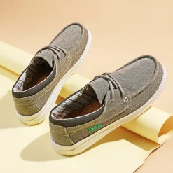Men's Beige Canvas Boat Shoes with Lace-Up Design and Comfortable Sole – Ideal for Casual and Outdoor Activities