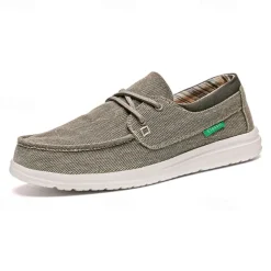 Men's Beige Canvas Boat Shoes with Lace-Up Design and Comfortable Sole – Ideal for Casual and Outdoor Activities