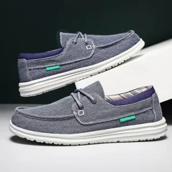 Men's Beige Canvas Boat Shoes with Lace-Up Design and Comfortable Sole – Ideal for Casual and Outdoor Activities