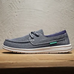 Men's Beige Canvas Boat Shoes with Lace-Up Design and Comfortable Sole – Ideal for Casual and Outdoor Activities