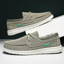 Men's Beige Canvas Boat Shoes with Lace-Up Design and Comfortable Sole – Ideal for Casual and Outdoor Activities