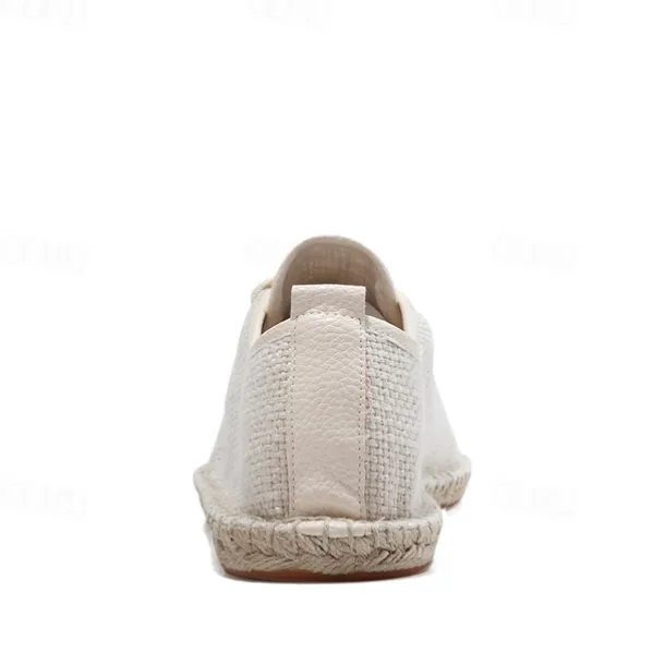 Men's Beige Canvas Lace-Up Espadrille Shoes with Jute Rope Sole – Comfortable Summer Casual Footwear