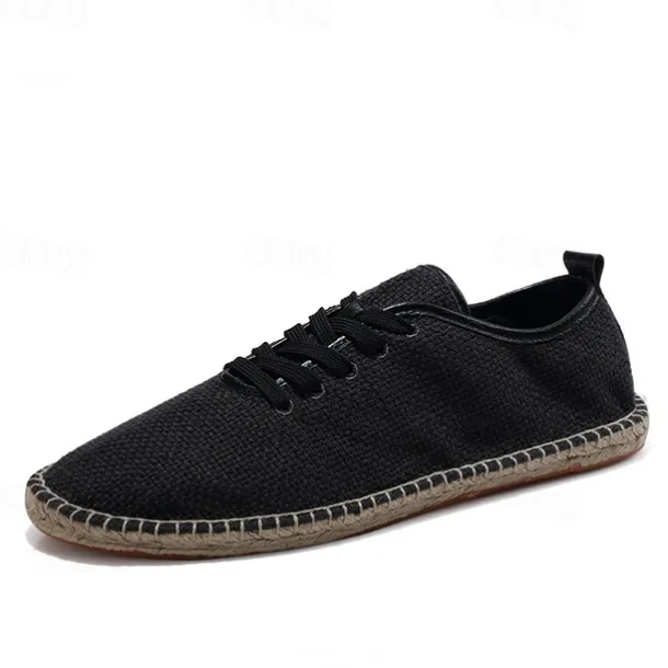 Men's Beige Canvas Lace-Up Espadrille Shoes with Jute Rope Sole – Comfortable Summer Casual Footwear